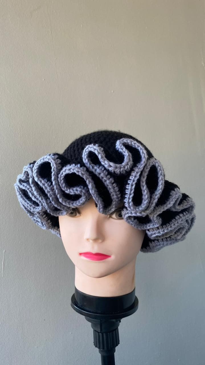 Black & Grey Ruffle Hat